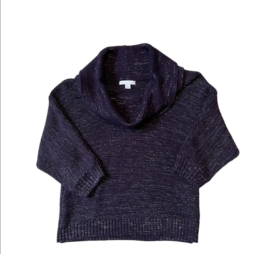 Dark purple and silver cowl neck knit sweater XS 3/4 batwing sleeves